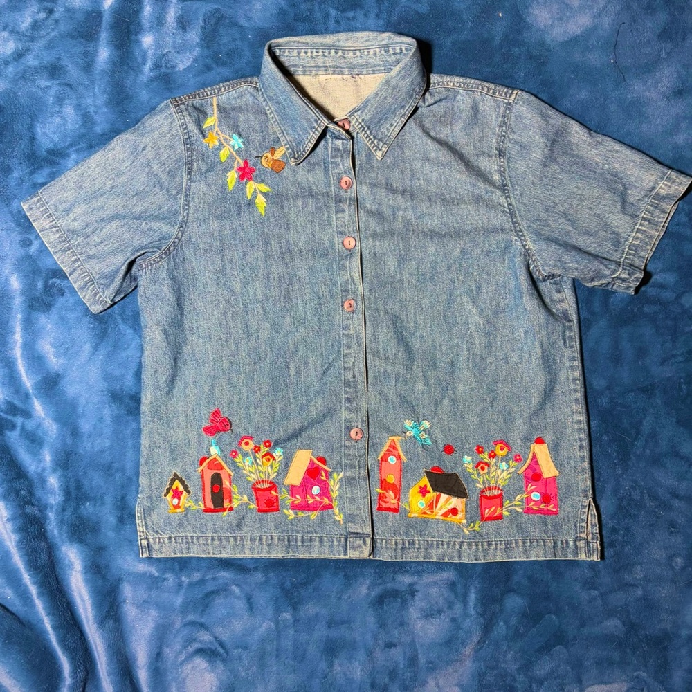 Embroidered Denim Button-up Shirt